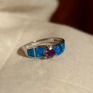 Sterling Silver 925 Amethyst and Blue fire Ring
